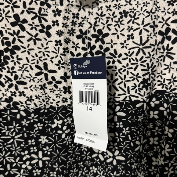 🔥NWT Chaps Monochrome Floral Pattern Dress Retails for $100 Size 14 - Picture 3 of 4
